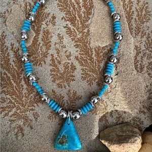 Handmade Genuine Kingman Turquoise & Magnesite Necklace 17”